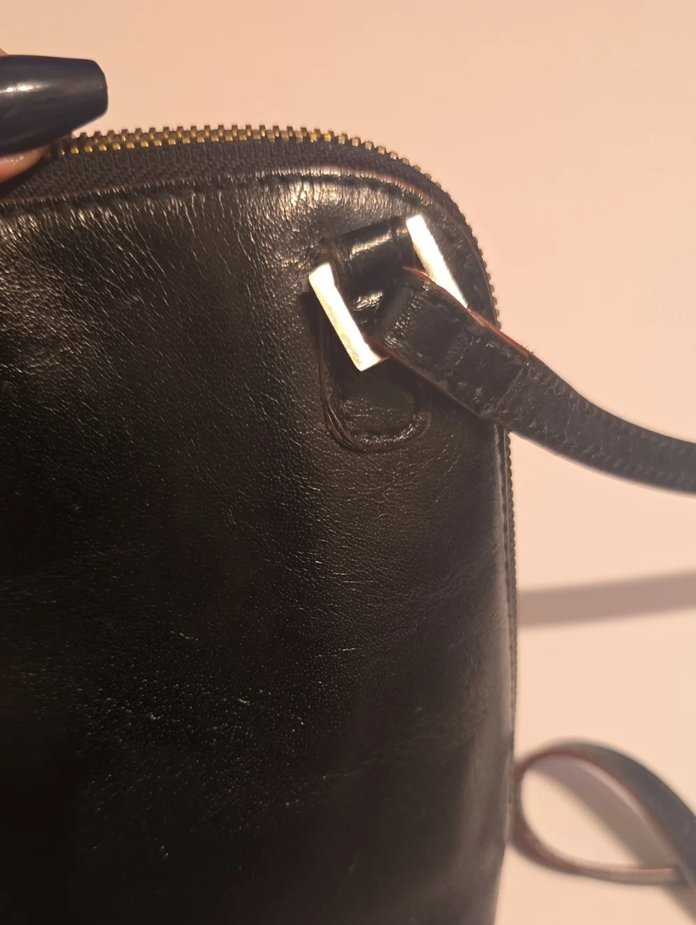 Hobo Black Leather Crossbody Bag with Red Lining